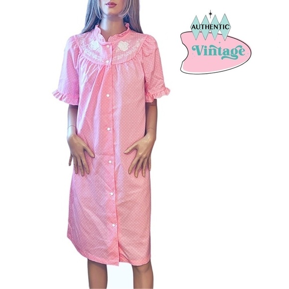 Vintage LAZY LIFE House Dress Robe Housecoat Ruffles Snaps Polka-Dot NWOT - Picture 15 of 16